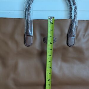 Bella Russo Tan Polyurethane Double Handle Tote Bag 14.5" x 13.5" x 5.5"